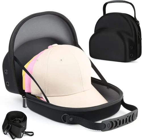 Vista 13 de GERMUN Funda rígida para gorra de béisbol, funda de viaje con correa ajustable para el hombro, funda para 12 gorras de béisbol, perfecta para viajes