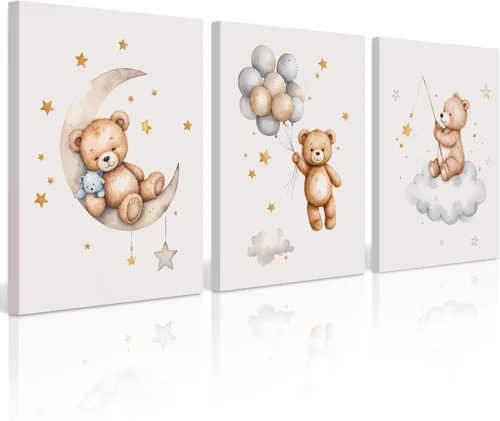 Vista 20 de Baccone Arte de pared para habitación de guardería con oso de peluche, póster para habitación de bebé niño o niña, decoración de pared de guardería
