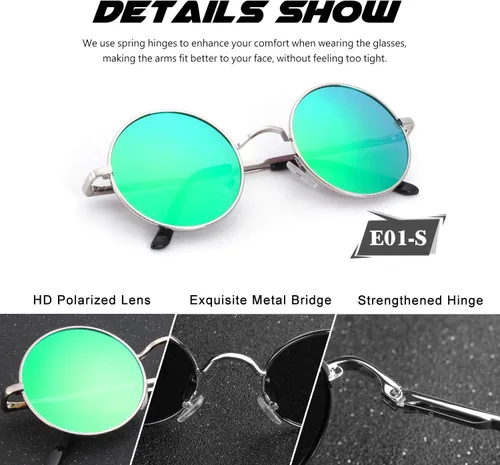 Vista 5 de CGID Gafas de sol unisex polarizadas redondas E01 Lennon