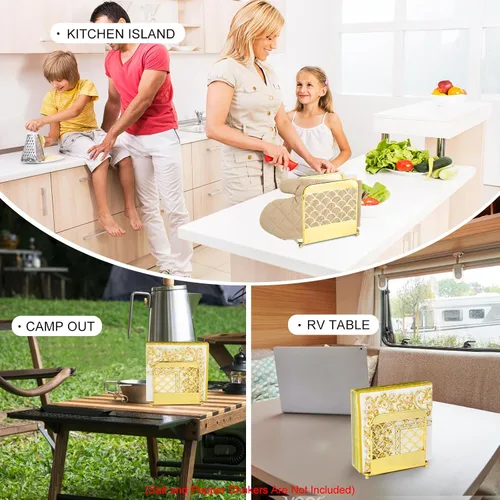 Vista 5 de Servilletero para mesa, servilleteros dorados para servilletas de papel y mesas de comedor de cocina y encimeras, elegante dispensador