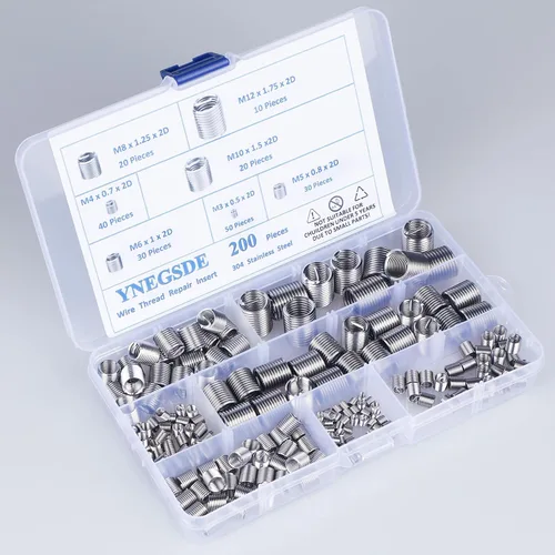 Vista 5 de Kit de reparación de rosca métrica helicoidal de acero inoxidable 304 – Kit surtido de 200 piezas – Insertos de manguito de tornillo de alambre M3