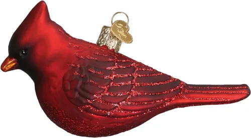 Vista 17 de Old World Christmas Adorno de cristal soplado de jilguero americano para árbol de Navidad, decoración navideña artesanal, colección de observadores