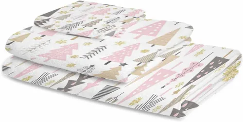 Vista 2 de Juego de toallas de baño de árbol rosa de Navidad, juego de toallas de mano de microfibra para baño, cocina, playa, toallas decorativas suaves