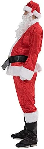 Vista 6 de Traje de Papá Noel de lujo para hombre, 11 piezas de Navidad para adultos, disfraz de Papá Noel para fiesta, cosplay, juego de disfraces