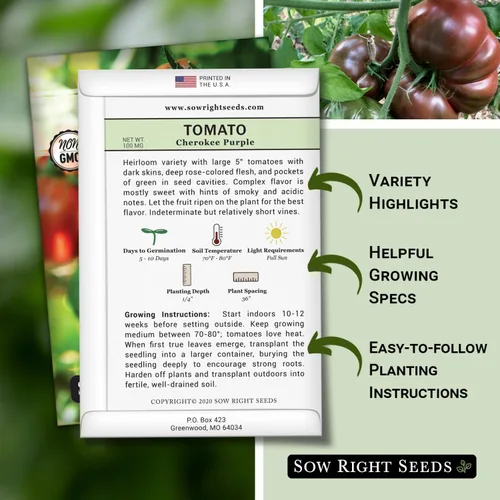 Vista 2 de Sow Right Seeds - Semillas de tomate púrpura Cherokee para plantar - Paquete de reliquia sin OMG con instrucciones para plantar un huerto casero
