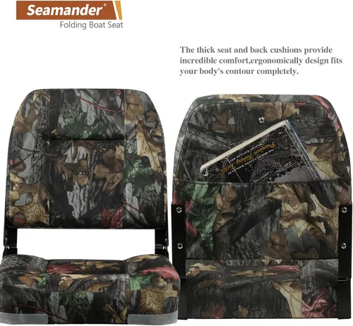 Vista 7 de Seamander - Paquete de 2 asientos de barco de 19 pulgadas de alto, asientos plegables para barco Wooldland Leaf Camo Tornillos de acero