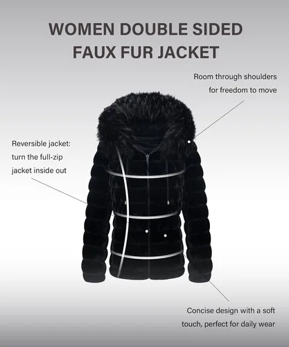 Vista 3 de Bellivera Chaqueta de piel sintética de doble cara para mujer, abrigo reversible con capucha y cuello de piel