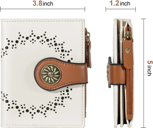 Vista 7 de Tipmile Billeteras pequeñas de cuero para mujer, con 2 ventanas de identificación, con bloqueo RFID, tarjetero con cremallera y bolsillo