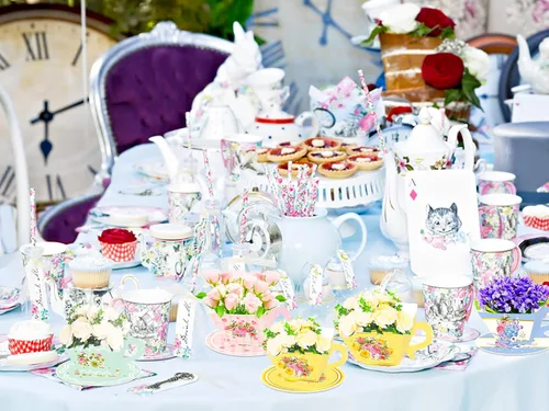Vista 7 de LaVenty Juego de tazas de té y platillos de fiesta de té floral vintage de 24 piezas LaVenty Juego de tazas de té y platillos de fiesta de té