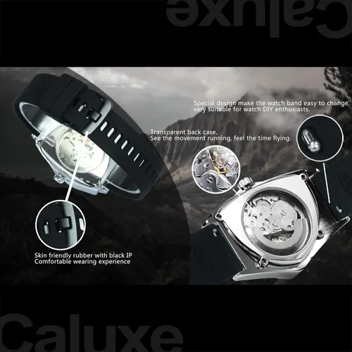 Vista 5 de Caluxe Reloj de pulsera mecánico automático de esqueleto militar para hombre, Mecánico