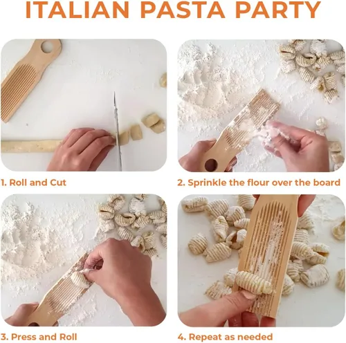Vista 7 de KneadEat Único tablero de ñoquis curvado, diseño curvado único para hacer pasta italiana de ñoquis. Crestas perfectas que forman las ranuras