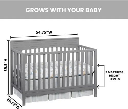 Vista 6 de Oxford Baby Harper - Cuna convertible 4 en 1, gris paloma, certificado GreenGuard Gold Gris (Dove Gray)