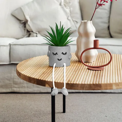Vista 4 de Zerzsy - Suculentas artificiales en macetas de cemento con patas colgantes, decoración de estantes de cocina, decoración de estantes de baño