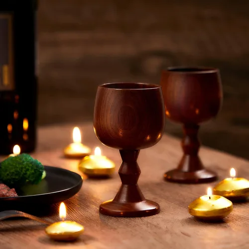 Vista 5 de Tessco - 4 copas de vino de madera de azufaifo vintage medieval, vaso de madera de cáliz para agua, accesorios de cocina, comunión altar