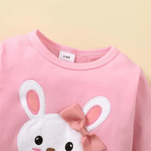 Vista 5 de Conjunto de 3 piezas de ropa para niñas con estampado de conejito + vestido de tutú + diadema para niñas