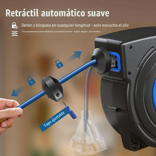 Vista 4 de SURAIELEC Carrete de cable de extensión retráctil de calibre 12, cable de alimentación resistente SJTOW de 45 pies, cable de alimentación SJTOW