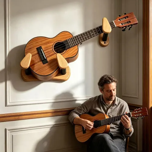 Vista 4 de Soporte de pared para guitarra con soporte para púas, colgadores de pared