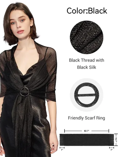 Vista 2 de Bufanda con flecos para evento vespertino, con brillo metálico. Ideal para graduaciones