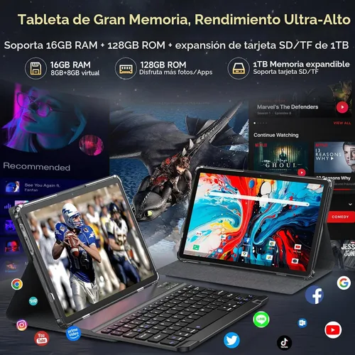 Vista 4 de Android 15 Tablet 2026 Última tableta de 11 pulgadas con teclado, 128 GB ROM 16 GB RAM 2TB Expand, 8000 mAh, tabletas Octa-Core con WiFi 5G/2.4G Gris