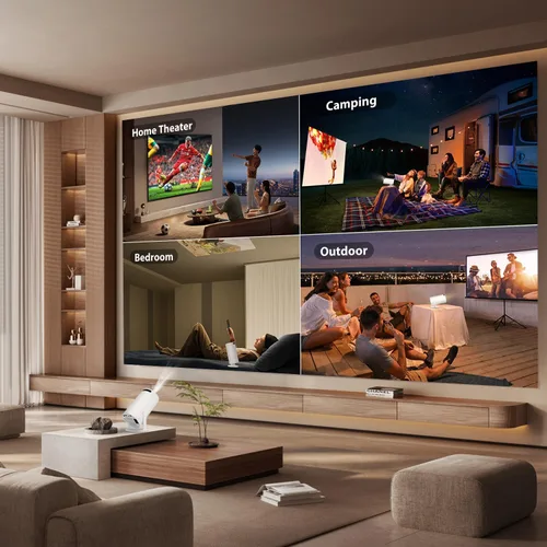 Vista 3 de Mini Proyector con WiFi y Bluetooth, Soporte 4k, Proyector Portátil para Exteriores, Proyector Inteligente con Android, Aplicación Integrada, Negro