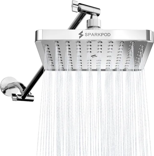 Vista 15 de SparkPod Cabezal de ducha tipo lluvia cuadrado con brazo de extensión, cabezal de ducha de altura ajustable con rendimiento de alta presión, fácil