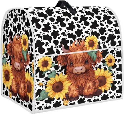 Vista 24 de UNICEU Protector de cubierta de batidora de soporte de cocina con estampado retro de mariposa de girasol, con mango superior, cubierta de polvo