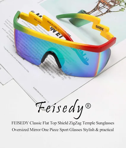 Vista 8 de FEISEDY De Gran Tamaño Espejo Escudo Deporte 80s Gafas De Esquí Gafas De Esquí Parte Superior Plana De Una Pieza Visera Futurista Mujeres Hombres