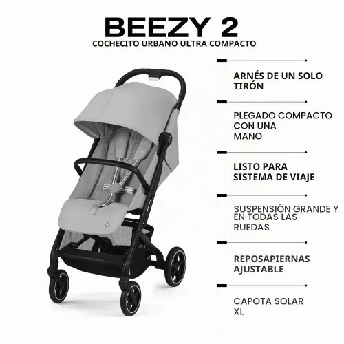 Vista 5 de Cybex Beezy 2 - Cochecito de viaje compacto y ligero, color gris niebla