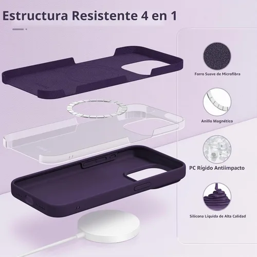 Vista 8 de GONEZ Funda de silicona para iPhone 15 Pro Max, compatible con Magsafe, protector de cámara + protector de pantalla, forro de microfibra suave