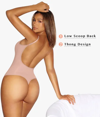 Vista 2 de Shapewear Bodysuit for Women Tummy Control Thong Body Shaper Backless Seamless Bodysuit