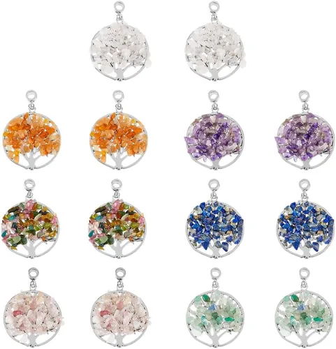 Vista 7 de SUPERFINDINGS Colgantes de piedras preciosas del árbol de la vida, cristal de cuarzo, 7 chakras, piedras preciosas de alambre de cobre, dijes