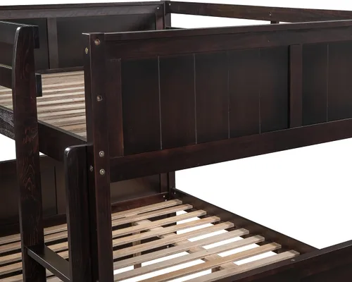 Vista 7 de Merax Litera con nido, marco de cama de madera matrimonial sobre matrimonial, no necesita somier para niños, niños o niñas, color espresso