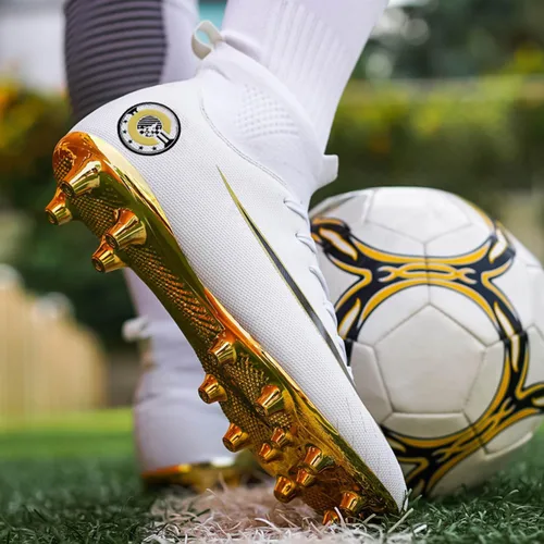Vista 5 de Zapatos de fútbol para hombre, botas de fútbol profesionales de caña alta, transpirables, atléticas, para exteriores, interiores, césped, césped