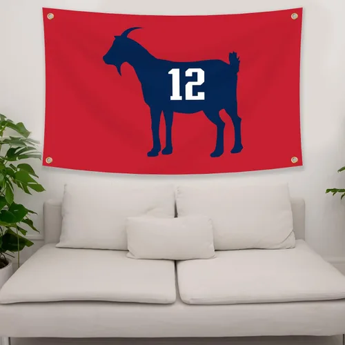 Vista 4 de Tom Brady #12 Bandera de cabra de 3 x 5 pies, divertido póster duradero de pared de cueva de hombre con 4 ojales de latón. Esta hermosa pancarta
