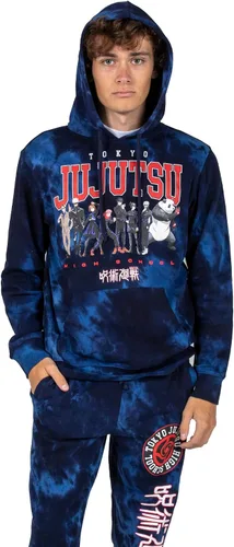Vista 5 de Bioworld Jujutsu Kaisen - Conjunto de sudadera con capucha y pantalones deportivos para hombre con texto universitario Blue Cove Wash
