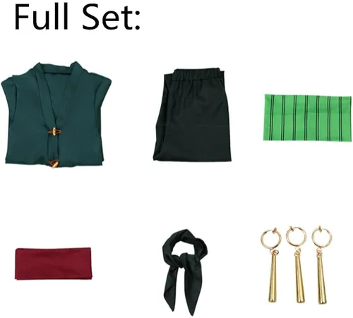 Vista 4 de GWOKDAN Disfraz de cosplay de Roronoas para hombre, bata tipo kimono de anime, uniforme de Halloween con aretes