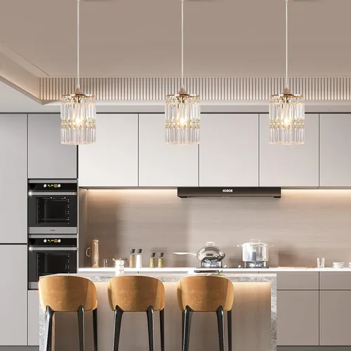 Vista 3 de Lámpara colgante de techo de cristal para sala de estar, comedor, cocina, pasillo (colgante dorado)