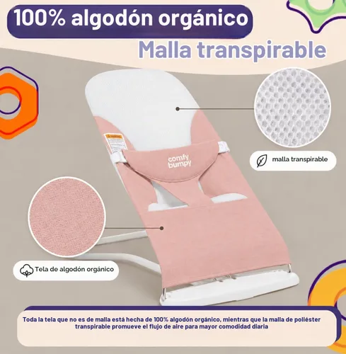 Vista 2 de ComfyBumpy - Asiento gorila para bebé, 100% tela de algodón orgánico y malla transpirable, 3 posiciones plegable, portátil, con funda de transporte