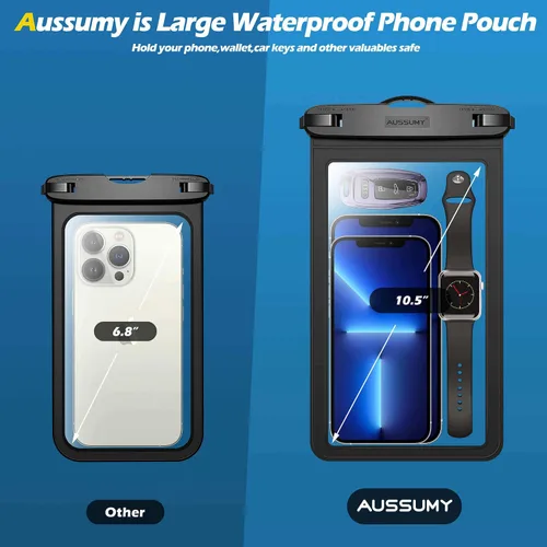 Vista 2 de Paquete de 4 fundas impermeables grandes para teléfono de 10.5" - Soporte transparente para celular bajo el agua - Bolsa seca universal a prueba