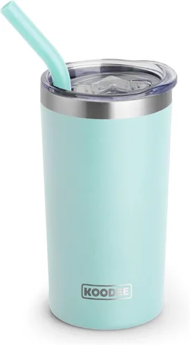 Vista 15 de koodee Vaso térmico con popote de 12 oz delgado de acero inoxidable de doble pared al vacío para mujer, sin sudor (blanco)