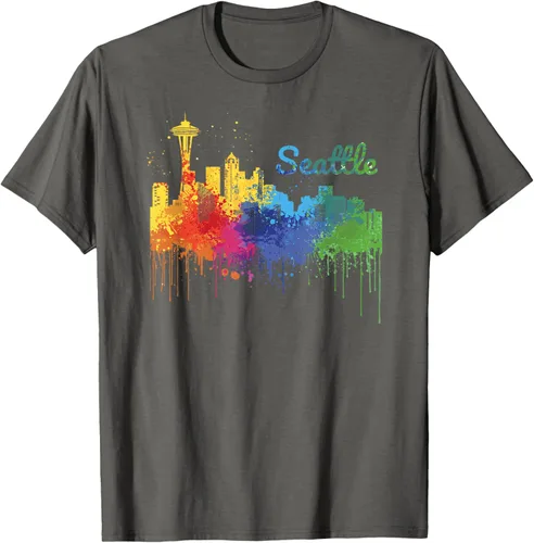 Vista 55 de Seattle Washington Skyline Watercolor Souvenir Seattle Camiseta, Negro