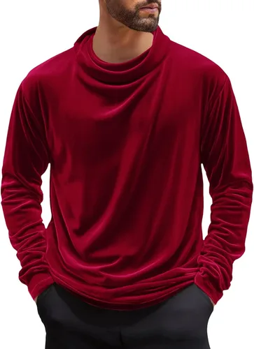 Vista 8 de Camisa térmica para hombre, cuello alto de terciopelo, manga larga, delgada, suave, elástica, casual