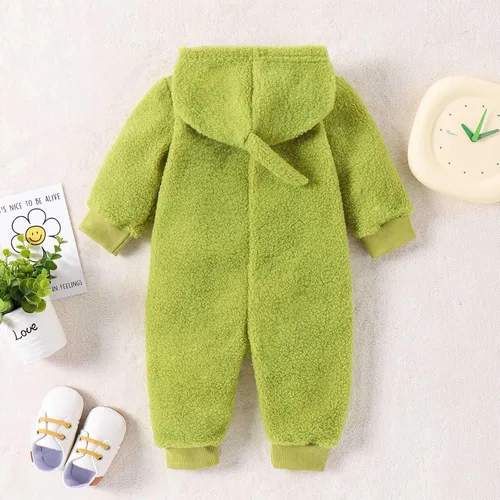 Vista 3 de Mameluco de Navidad verde para bebé, mono de forro polar cálido, traje de mi primera Navidad para niña