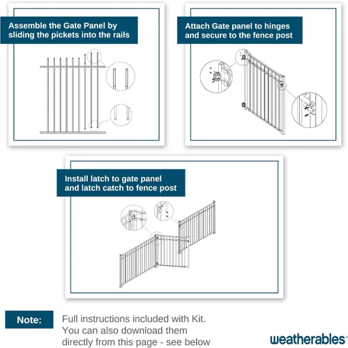 Vista 4 de Kit de puerta de aluminio ciprés Weatherables – Kit de bricolaje para cercas de patio y jardín, hecho con aluminio recubierto de polvo duradero que
