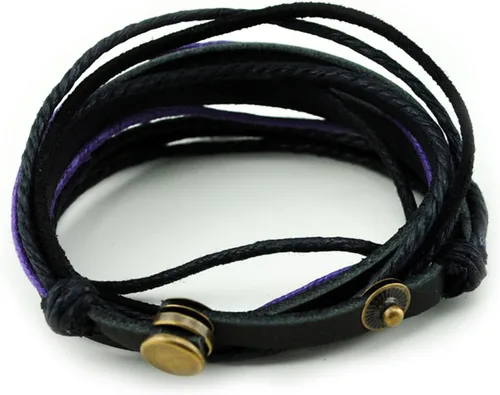 Vista 3 de Pulsera de piel auténtica para hombre y mujer, multicapa, ajustable, con cuerda multicolor