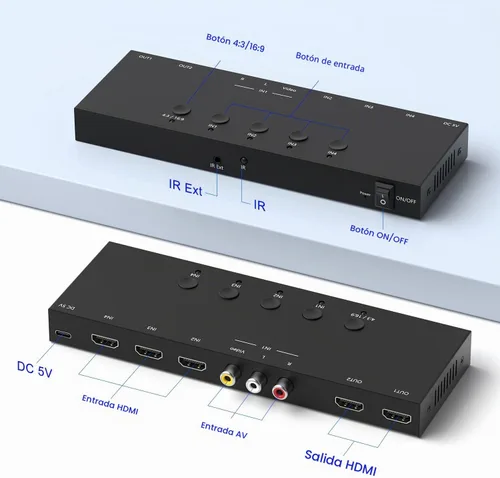 Vista 5 de ZUZONG (3 Puertos HDMI 2.0 + 1 RCA a 2 HDMI Convertidor (2 Salidas Pueden Mostrar Simultáneamente) Interruptor Divisor Soporte de Conmutación