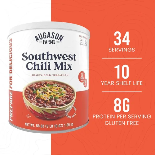 Vista 3 de Suministro de alimentos de emergencia Southwest Chili Mix, 34 porciones, vida útil de 10 años, 8 gramos de proteína por porción, certificado sin
