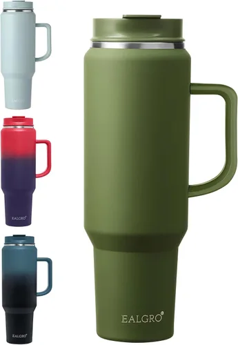 Vista 7 de EALGRO Botella de agua aislada de 40 onzas con popote y asa, frasco de agua deportivo de metal grande, taza de café de viaje de acero inoxidable