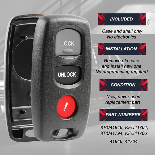 Vista 4 de Se adapta a Mazda 3 / Mazda 6 Key Fob - Carcasa y almohadilla para control remoto de entrada sin llave