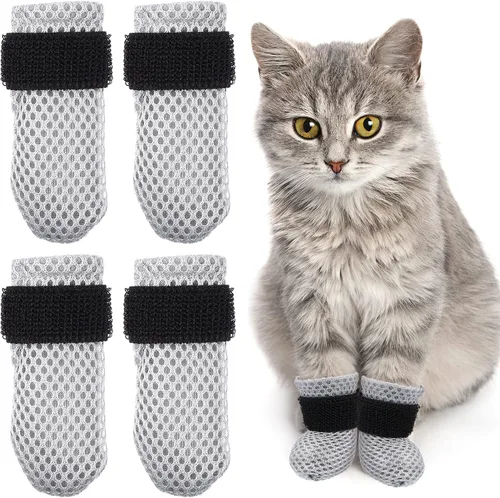 Vista 11 de Ipetboom Tapas de garra de gato, paquete de 4 fundas ajustables para pies de gato, protectores de patas, zapatos para alimentación, medicamentos